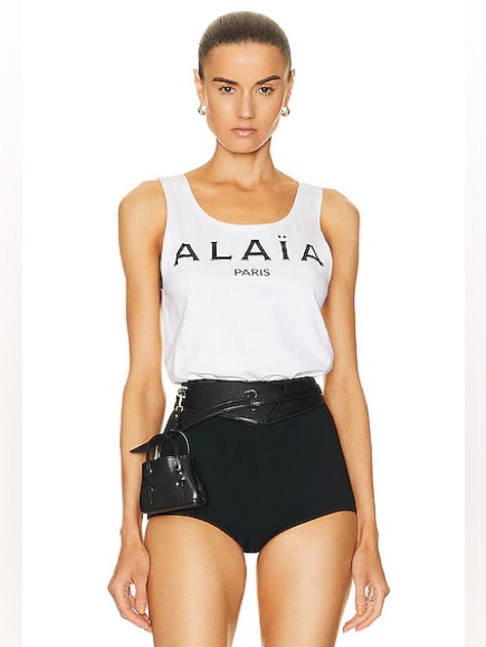 Authentic Alaia White Logo Tank Bodysuit Top